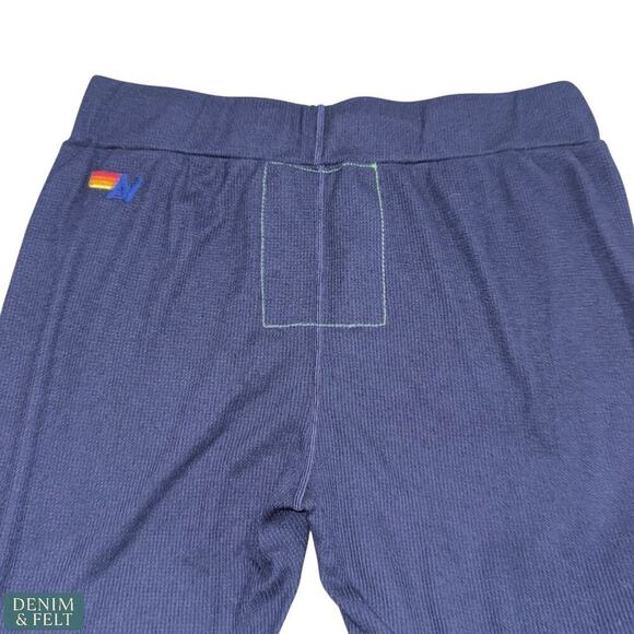 Aviator Nation Rainbow Waffle Thermal Lounge Set Base Layer Navy Pants & Top - Picture 12 of 16